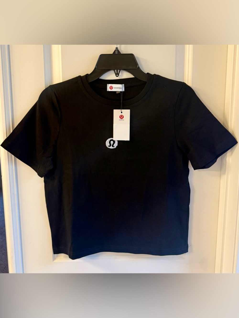 lululemon athletica Black Cropped Logo Tee Shirt